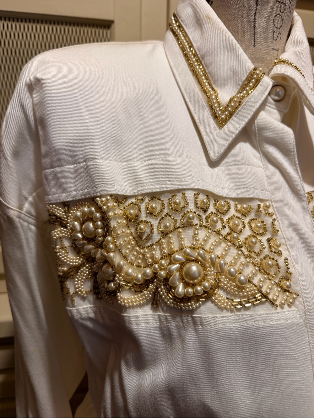 VTG 2Pc Pearl & Gold Embellished Pant Set from Cache’s Gold Label Era - Picture 3 of 8